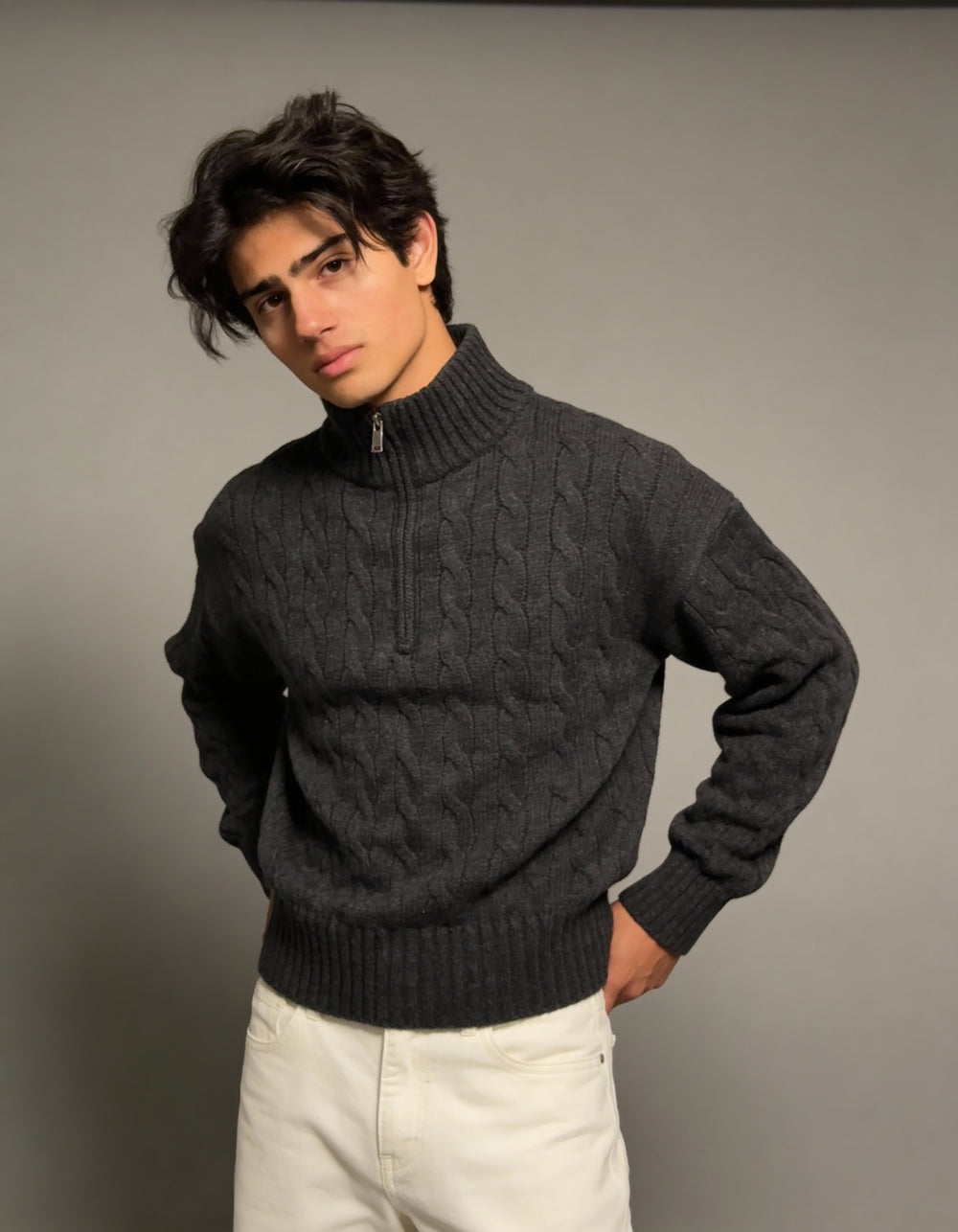 The Montclair Cableknit Sweater - Charcoal Grey (unisex)