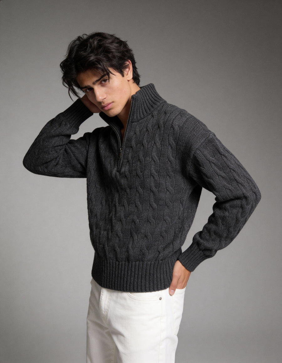 The Montclair Cableknit Sweater - Charcoal Grey (unisex) - Image 6