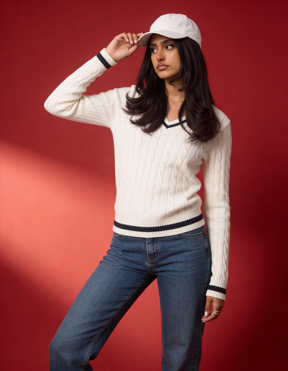 Valeria Women's V-Neck Sweater - White