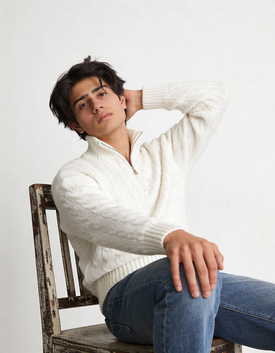 The Montclair Cableknit Sweater - White (unisex) - Image 5