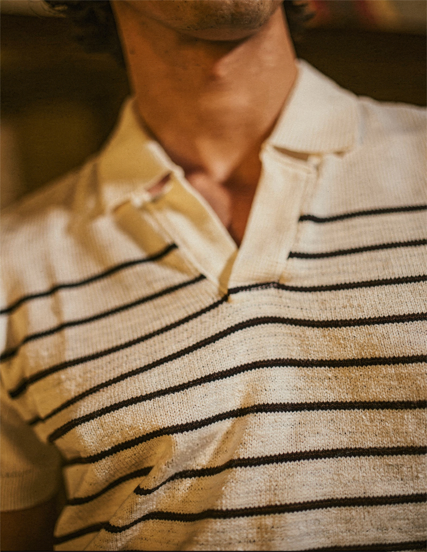 Striped Knit Polo - White