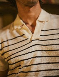 Striped Knit Polo - White