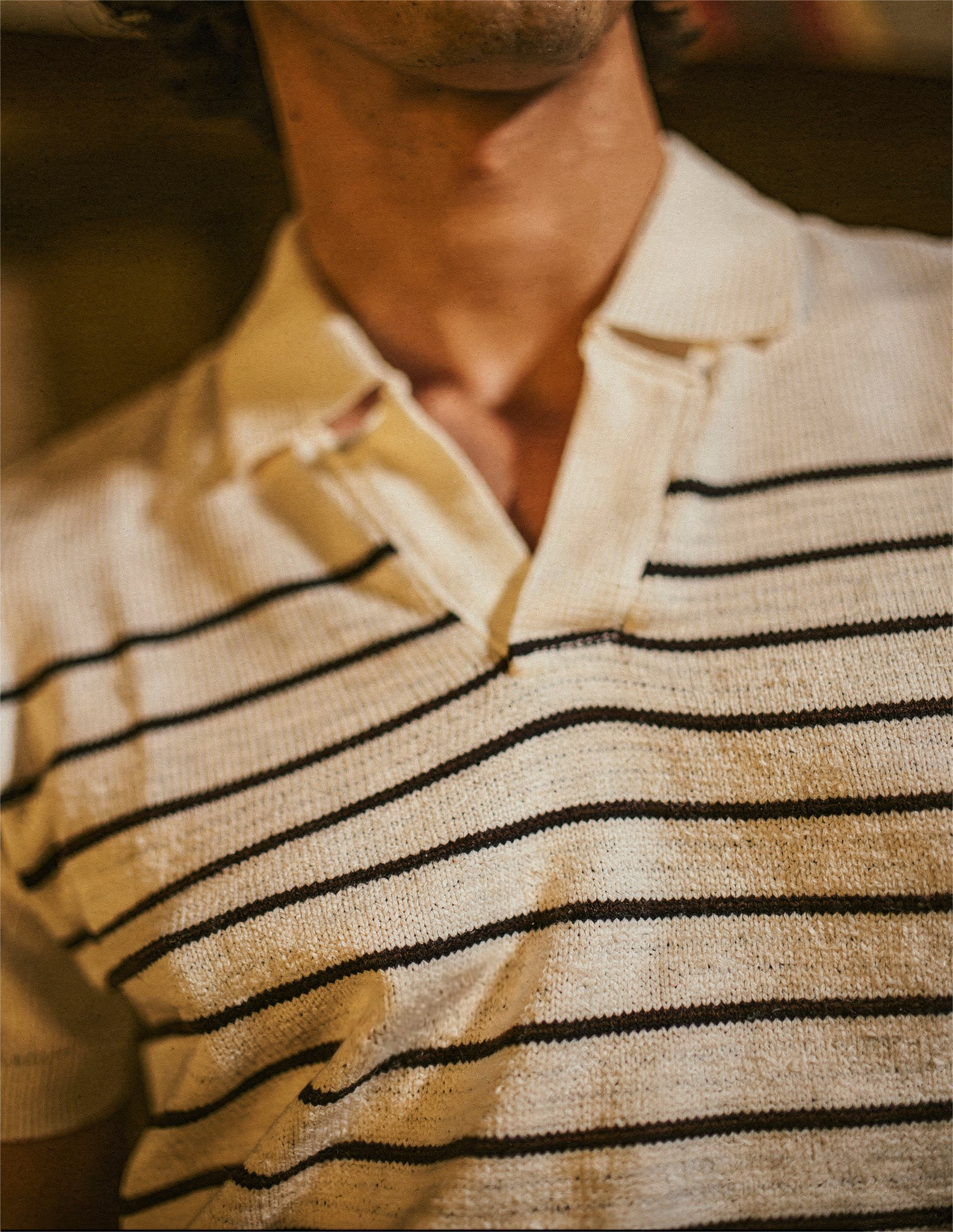 Striped Knit Polo - White