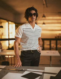 Striped Knit Polo - White