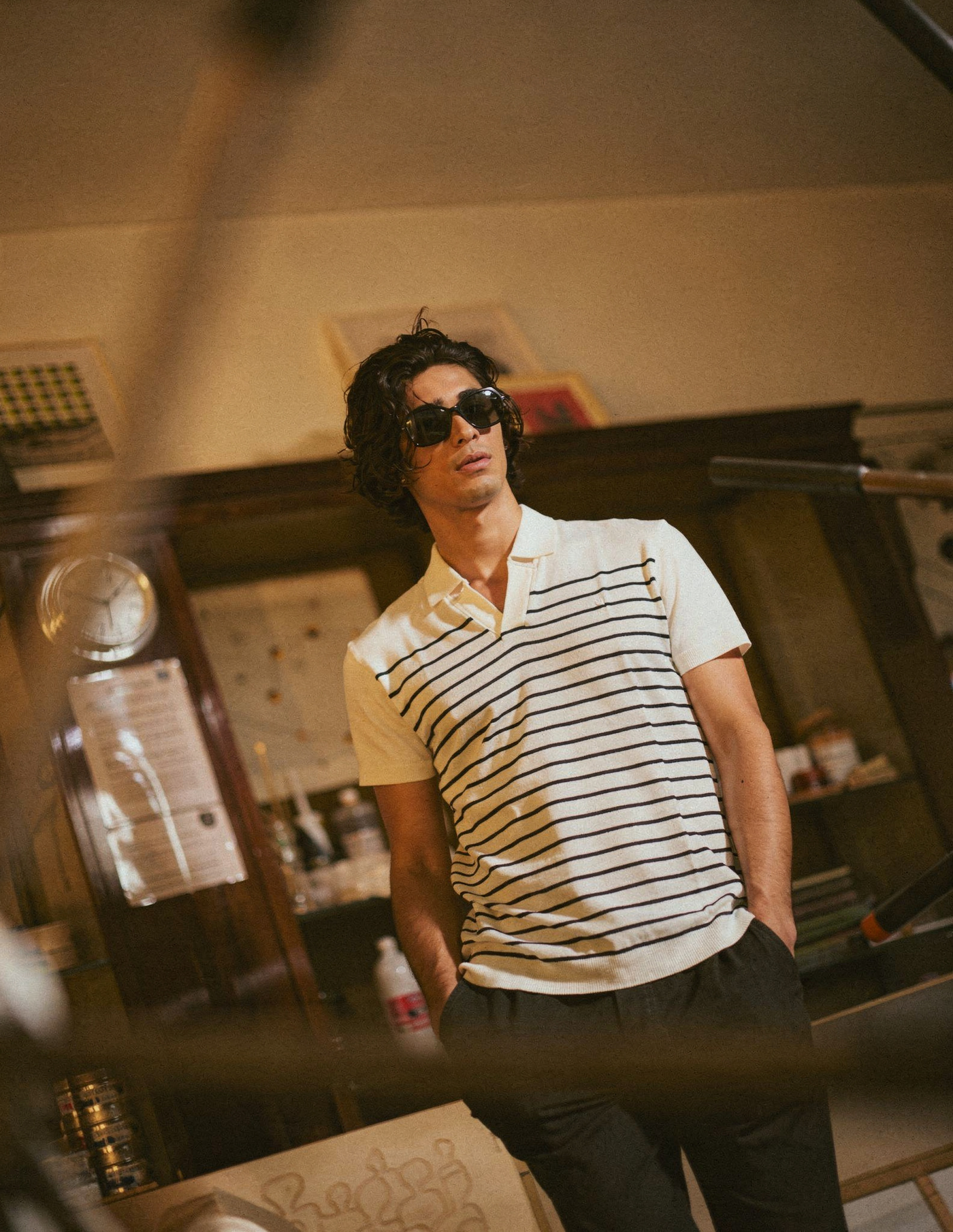 Striped Knit Polo - White