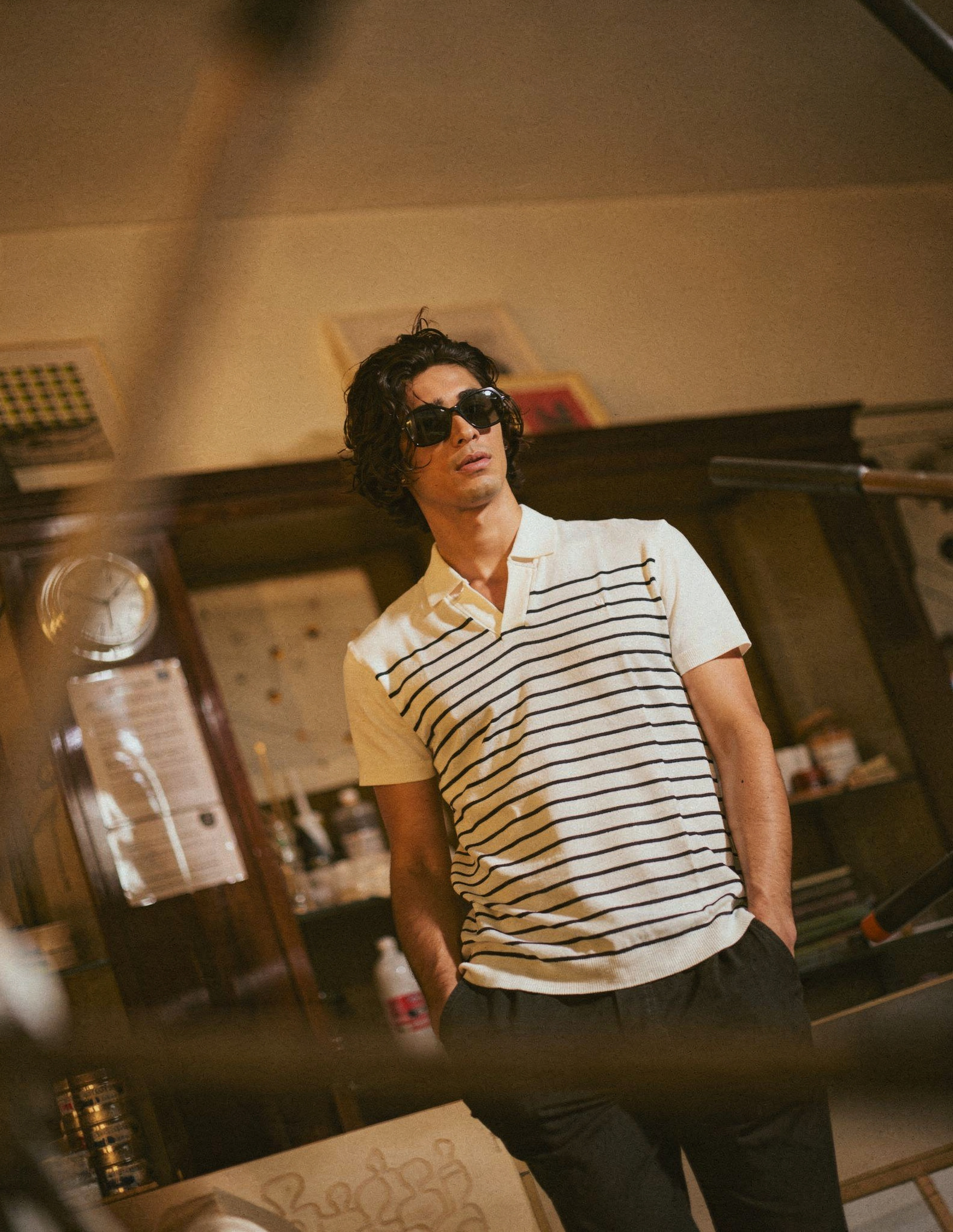 Striped Knit Polo - White