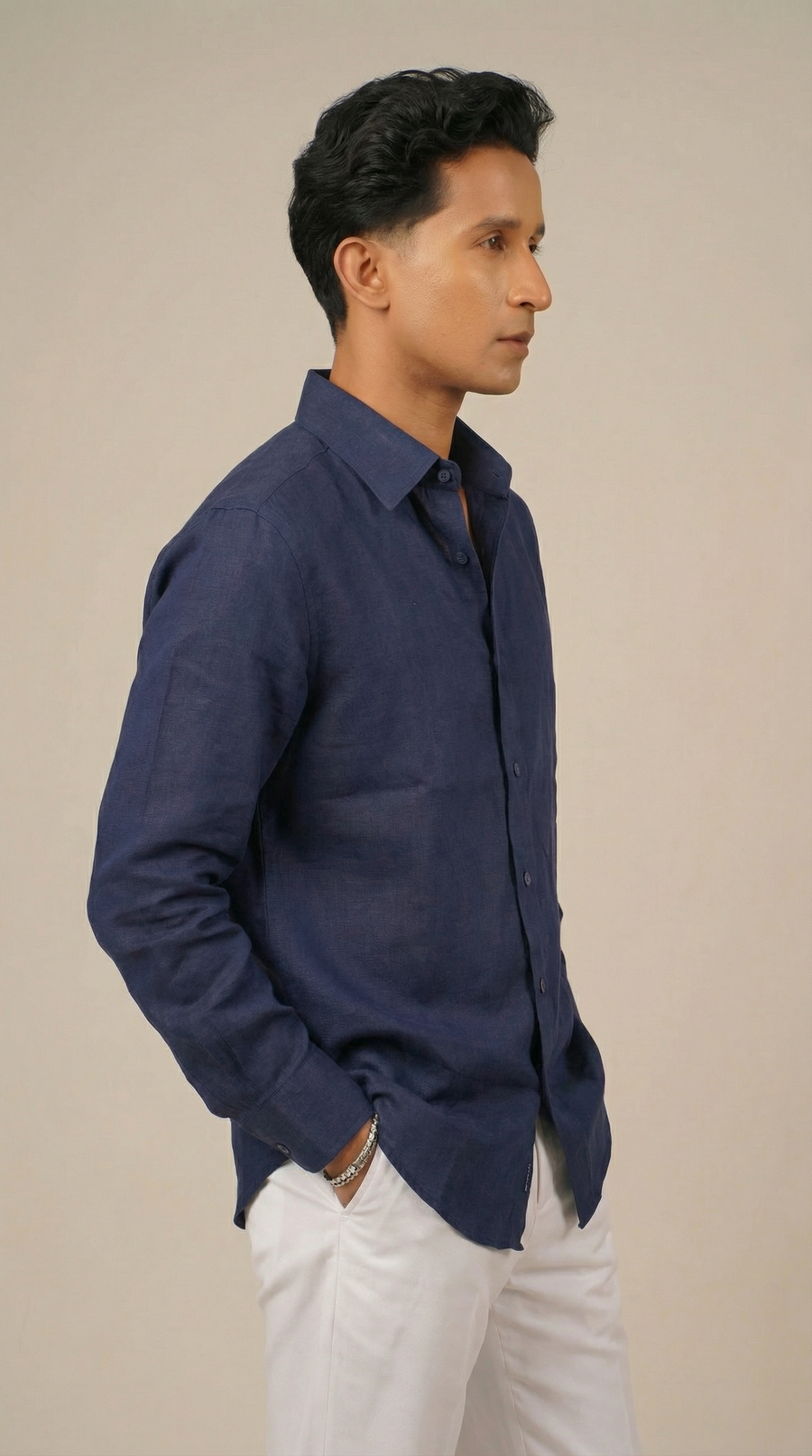 Pure Linen Shirt  -  Navy Blue - Image 2