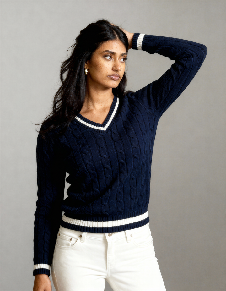 Valeria Women's V-Neck Sweater - Navy