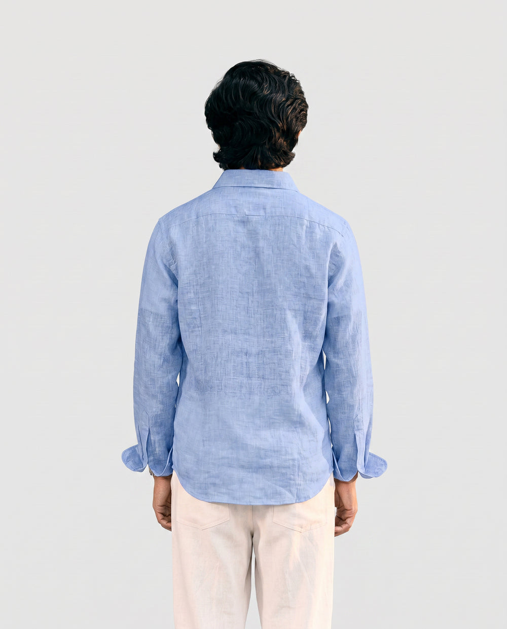 Light Blue Linen Shirt with European Collar