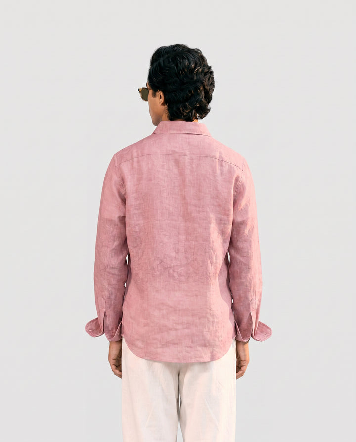 Vivid Pink Linen Shirt with European Collar