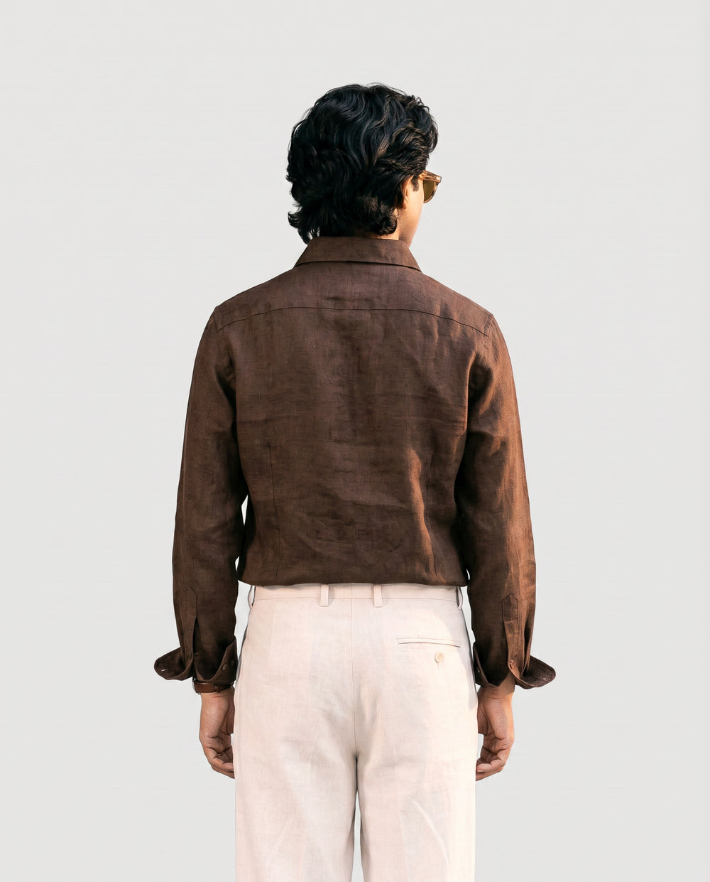 Brown Linen Shirt with European Collar