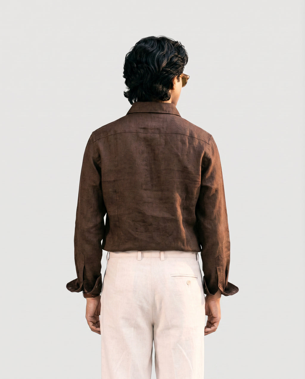 Brown Linen Shirt with European Collar