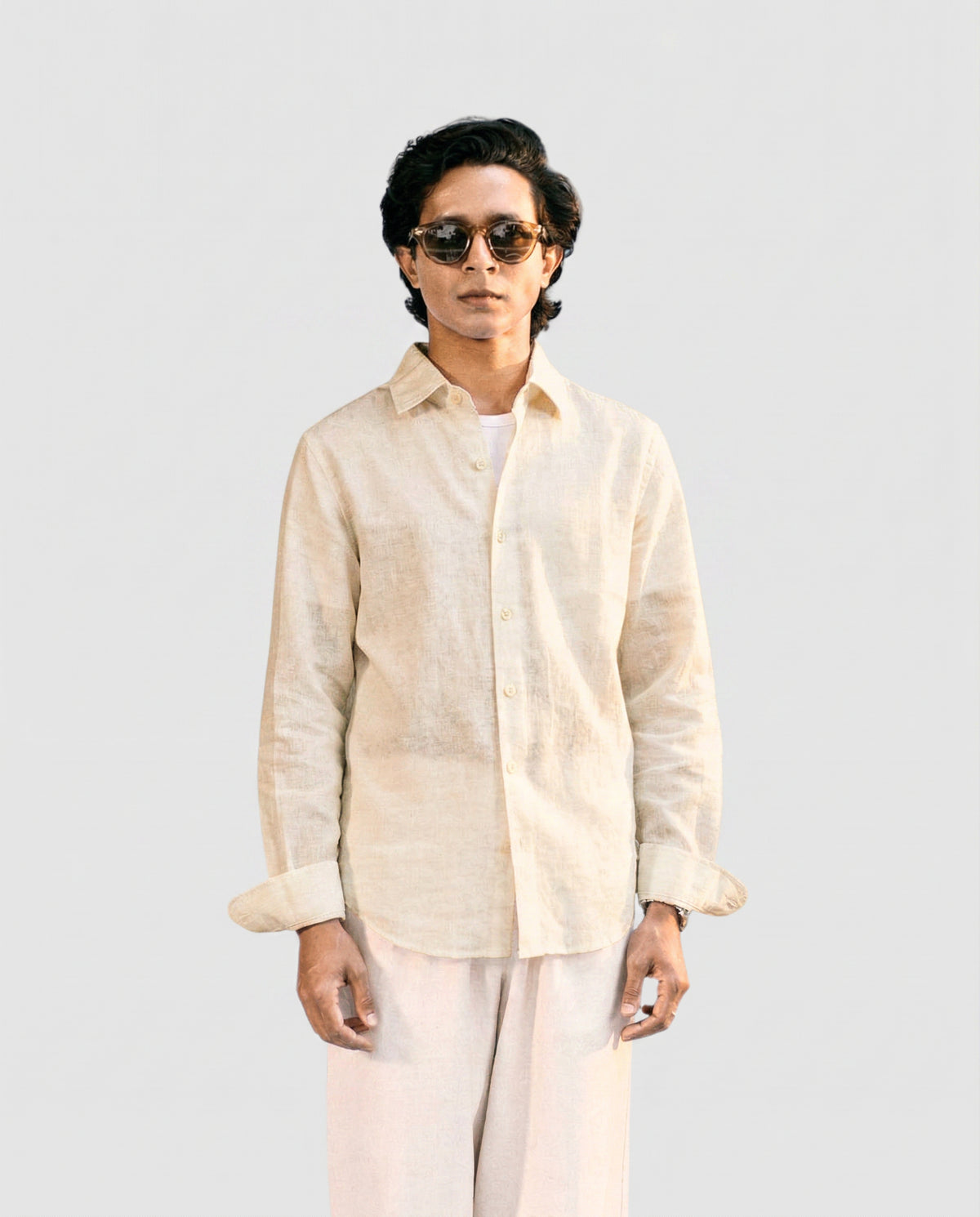OffWhite Linen Shirt with European Collar
