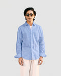 Light Blue Linen Shirt with European Collar