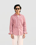 Vivid Pink Linen Shirt with European Collar