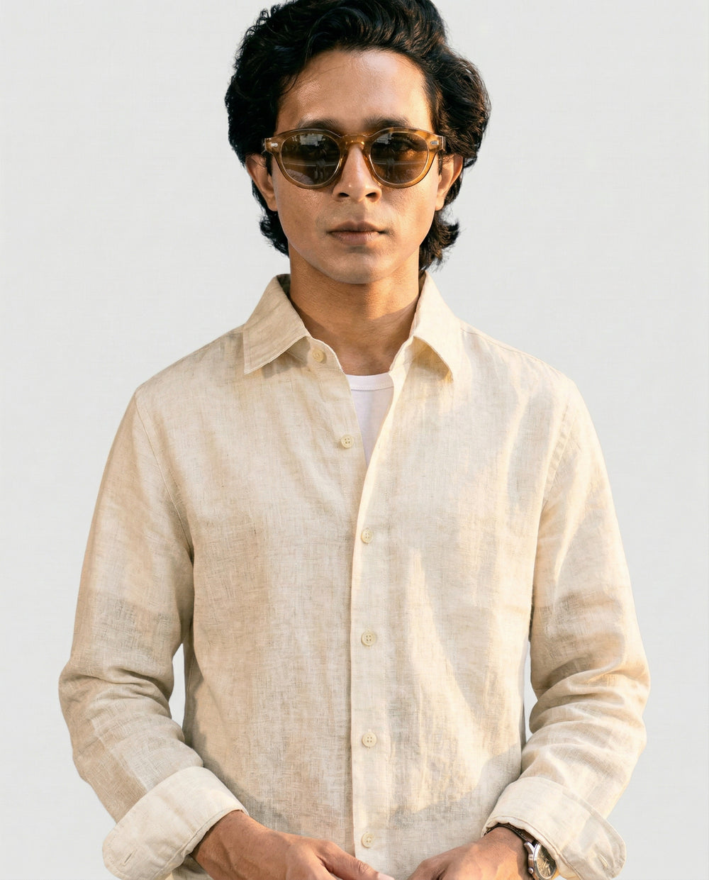 OffWhite Linen Shirt with European Collar