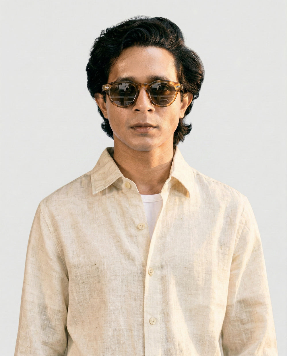 OffWhite Linen Shirt with European Collar