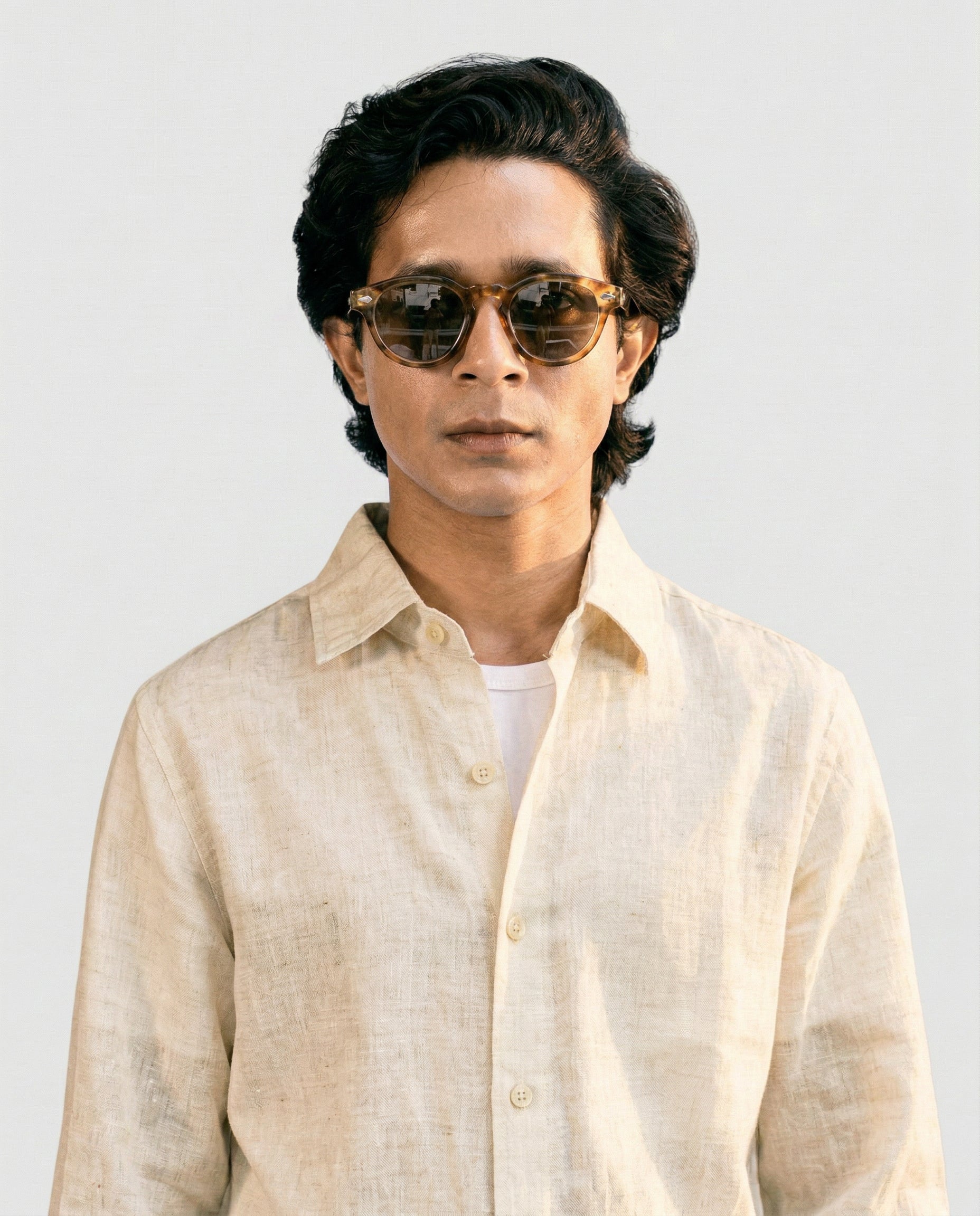 OffWhite Linen Shirt with European Collar