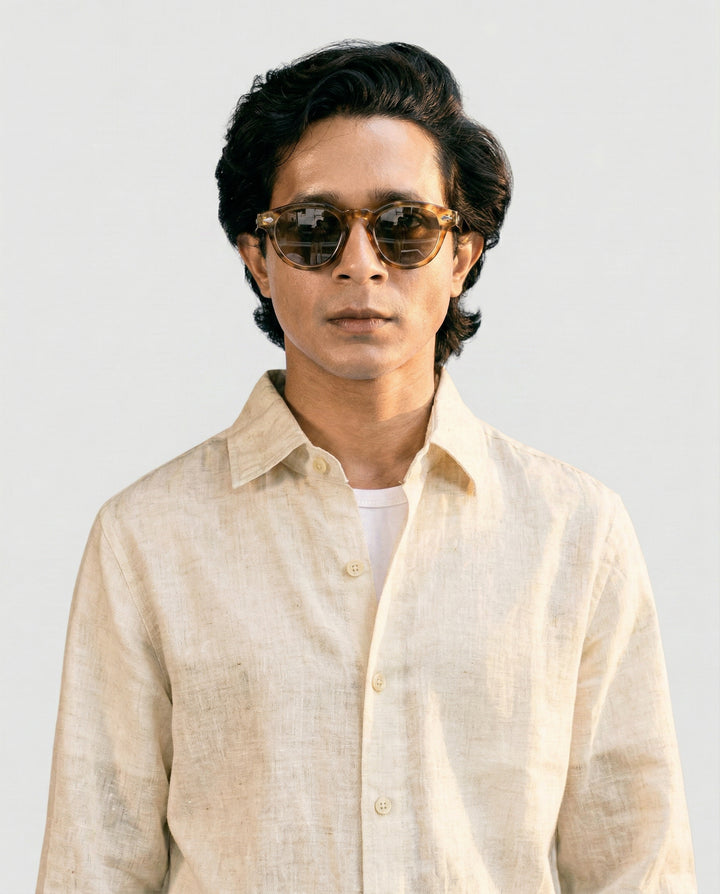 OffWhite Linen Shirt with European Collar