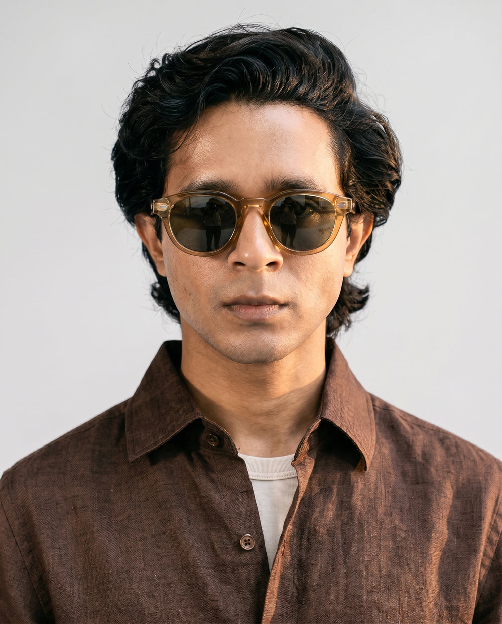 Brown Linen Shirt with European Collar