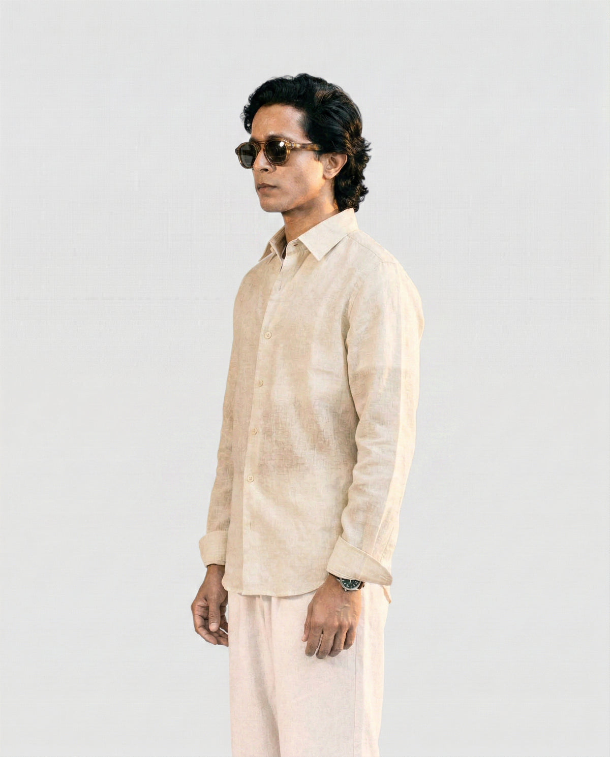OffWhite Linen Shirt with European Collar