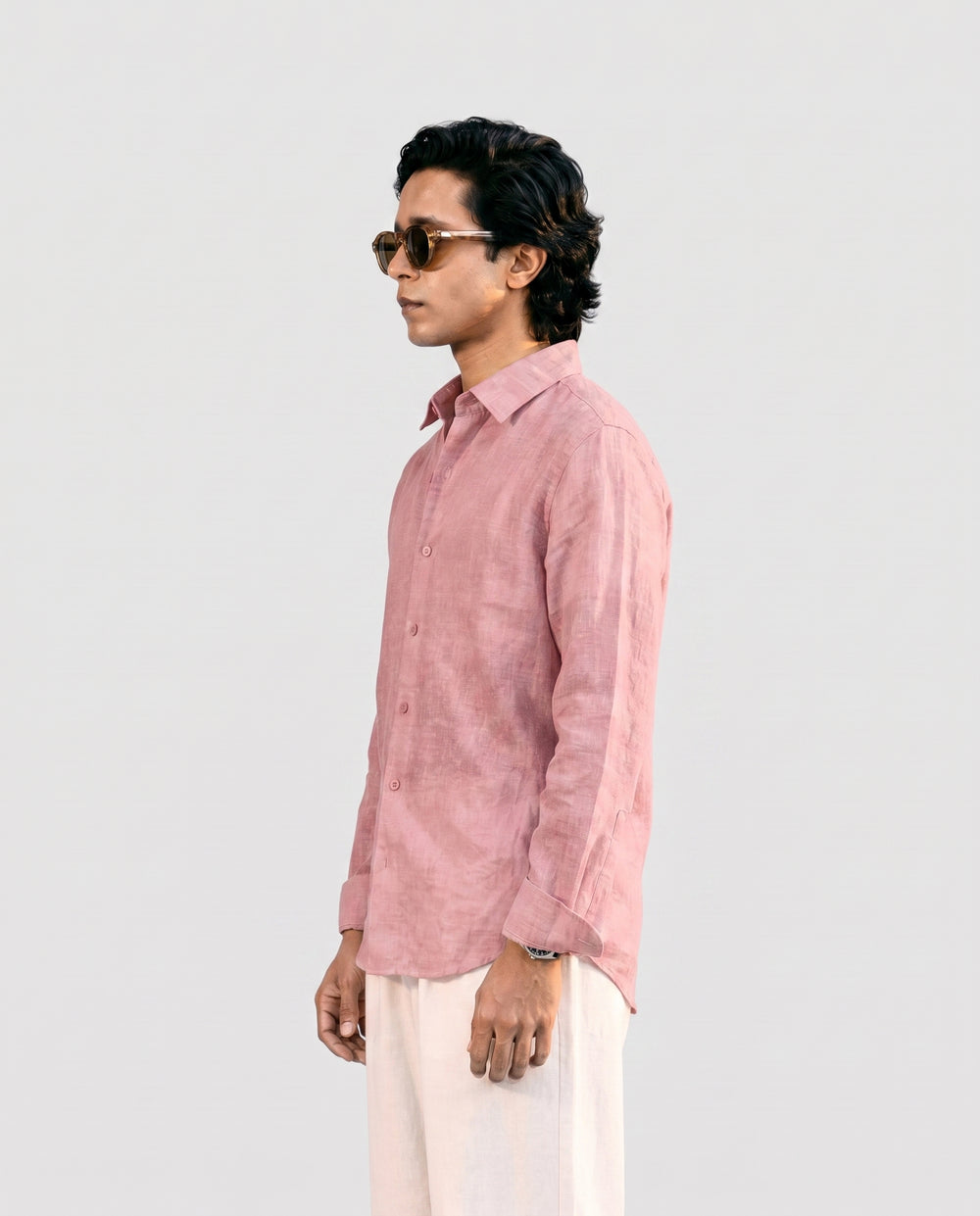 Vivid Pink Linen Shirt with European Collar
