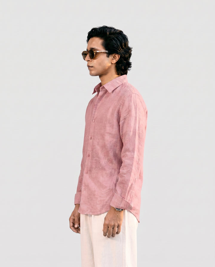 Vivid Pink Linen Shirt with European Collar