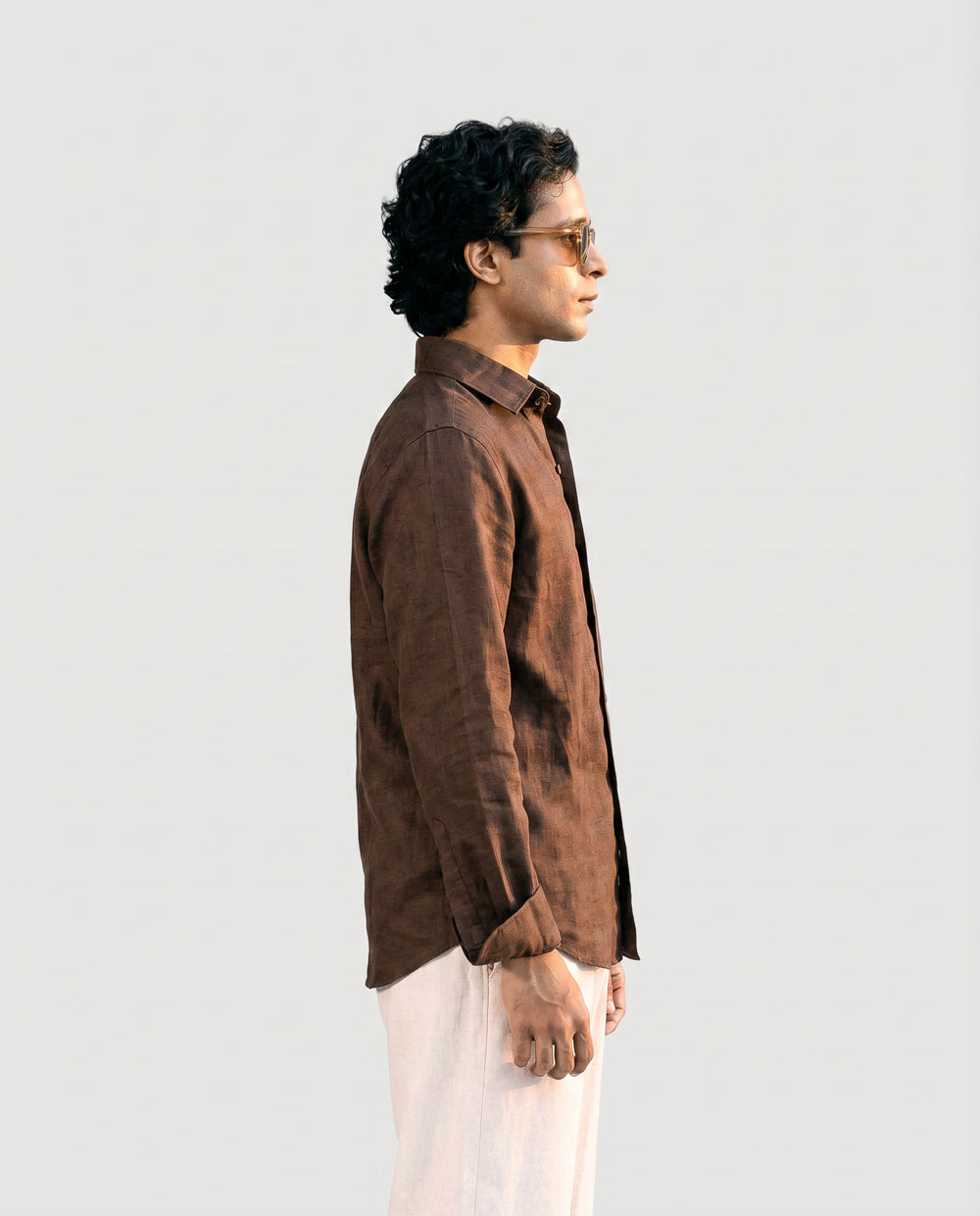 Brown Linen Shirt with European Collar