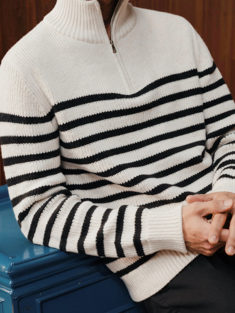 The Belmont Striped Sweater - White (unisex)